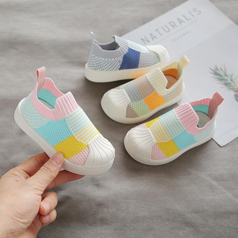 

2021 Spring Girl Boy Casual Shoes Comfortable Infant Toddler Shoes Non-slip Soft Bottom Stitching Color Sneakers Baby Kids, Blue