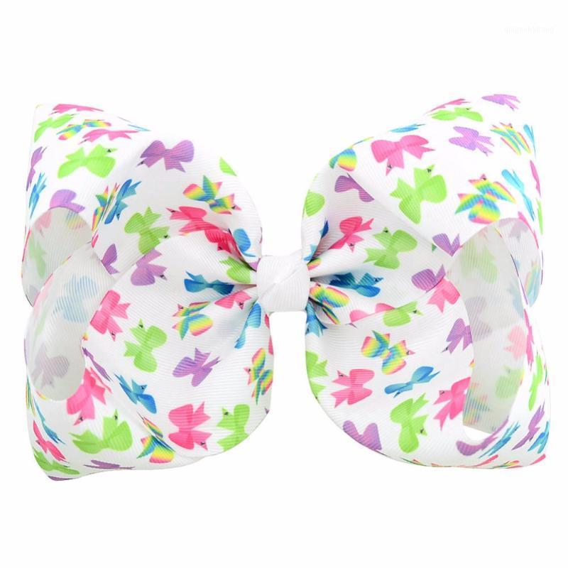 

1piece 8 inch Large Bow tie Print Hair Bows With Clips Elastic Band For Kids Colorful Hairpins Handmade Hair Accessories 8391, 839-2