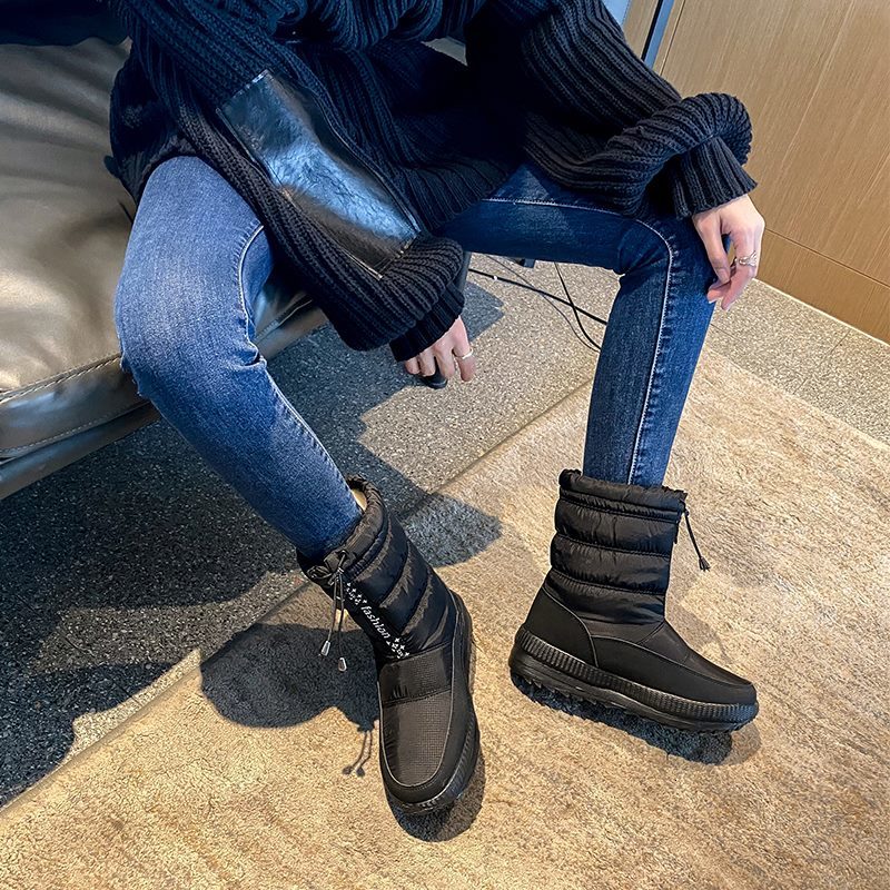 

2021 New Apartment Size 36-41 Keep Warm Snow Women Winter Calf Boots Fashion Shoes 0BT0, Black