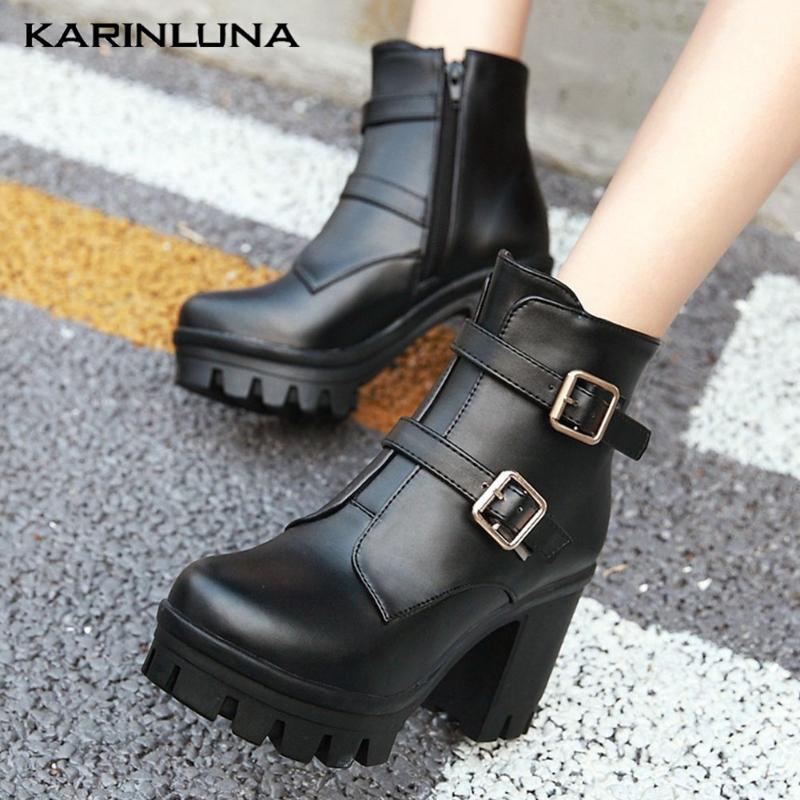 

Karin New Square High Heels Wholesale Plus Size 43 Platform Winter Shoes Fashion Ankle Motorcycles Boots Women1, White add fur
