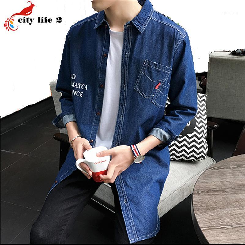 

Long Windbreaker Denim Jackets Jeans Men Shirt Coat 2020 Spring And Autumn Cowboy autumn Fashion Coats Male Plus Size -3XL1, Blue
