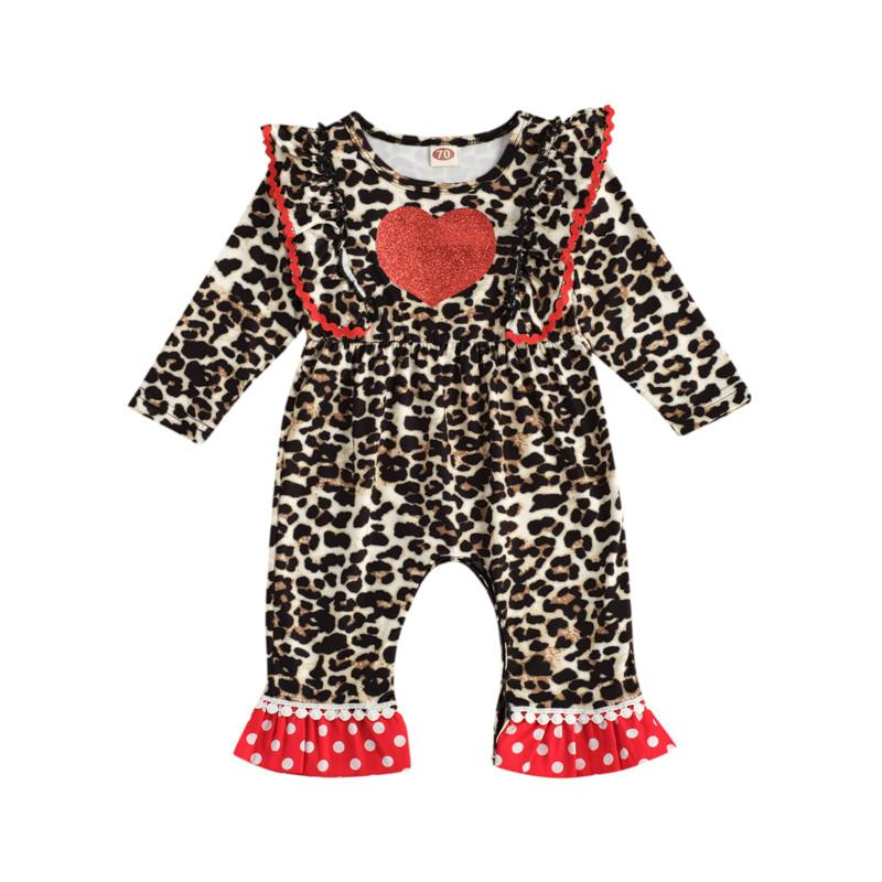 

Baby Girls Long Sleeve Jumpsuit, Leopard Printed Pattern Round Collar Sleeves One-piece, 0-24 Months, As pic
