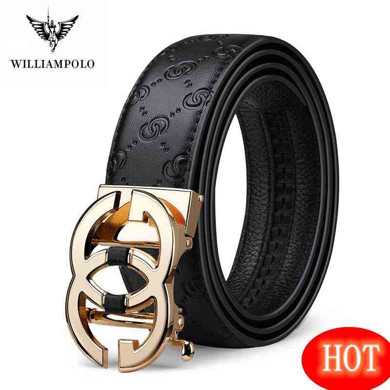 

WILLIAMPOLO Genuine leather Belt Men Luxury Brand Designer fashion Top Quality Belts for Men Strap Male Metal Automatic Buckle X220216, Black