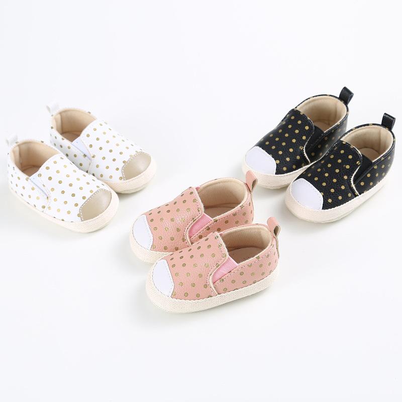 

2020 Brand New Pram Newborn Toddler Baby Girls Boys Kids Infant First Walkers Polka Dot Classic Shoes Loafers Casual Soft Shoes, Pink