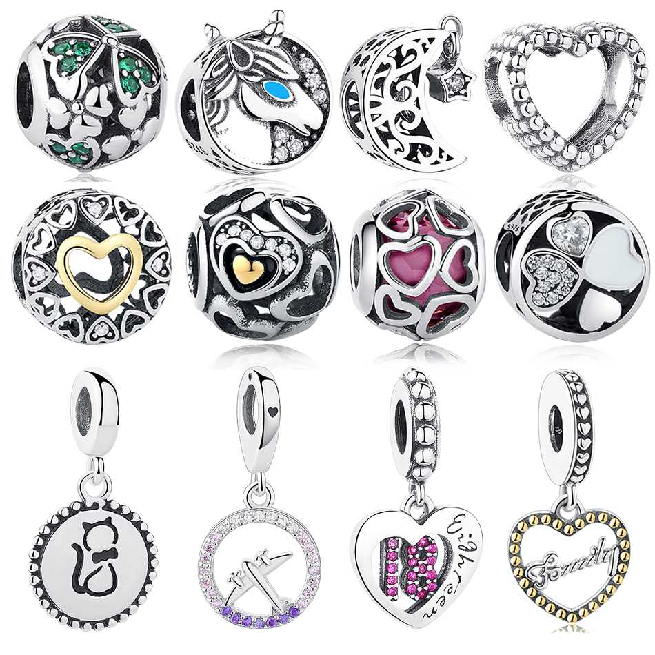 

ELESHE Authentic 925 Sterling Silver Charm Fit Original Bracelet Moom Star Cat Clover Gold Heart Charm Bead DIY Jewelry