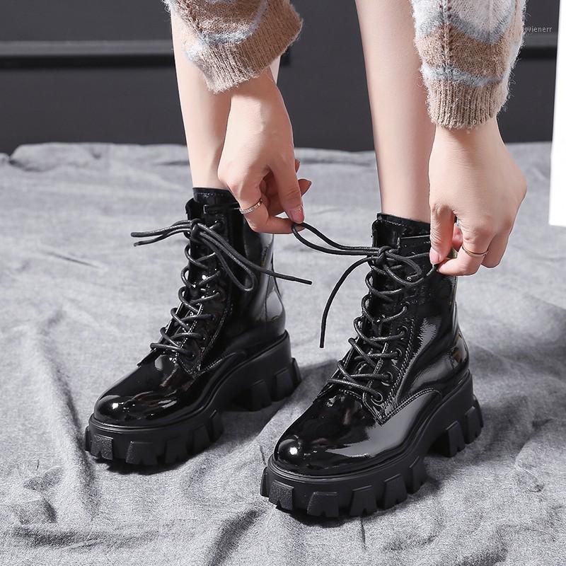 

Lace-up Boots Women Round Toe Ankle Boots for Women Comfortable Rubber Platform Shoes Casual Autumn PU1, Black