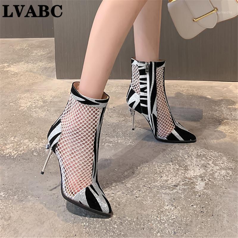 

2020 new ankle boots women crystal hollow out summer boots sexy stiletto high heel party prom shoes ladies big size 35-421, Black