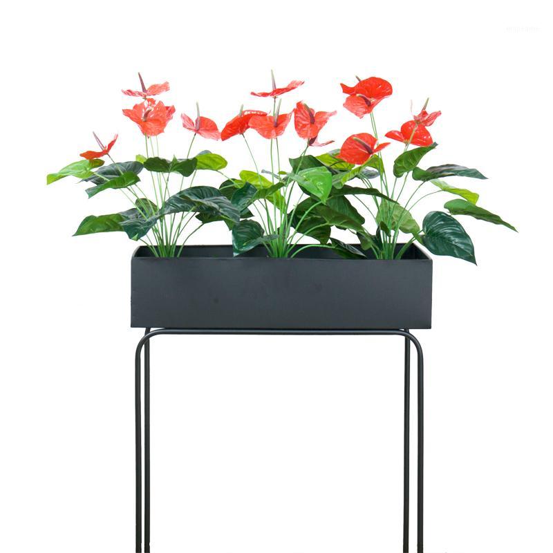 

5 Heads Artifcial Flowers Plastic Red Anthurium Desktop Bonsai Balcony Potted Green Plants Bouquet Home Garden Office Decoration1, Small