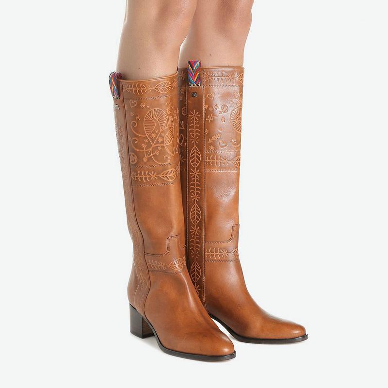 

Fashion Fretwork Leather Knee High Boots Autumn Winter Women Square Heel Long Boots Slip On Woman Shoes 2020 New1, Black