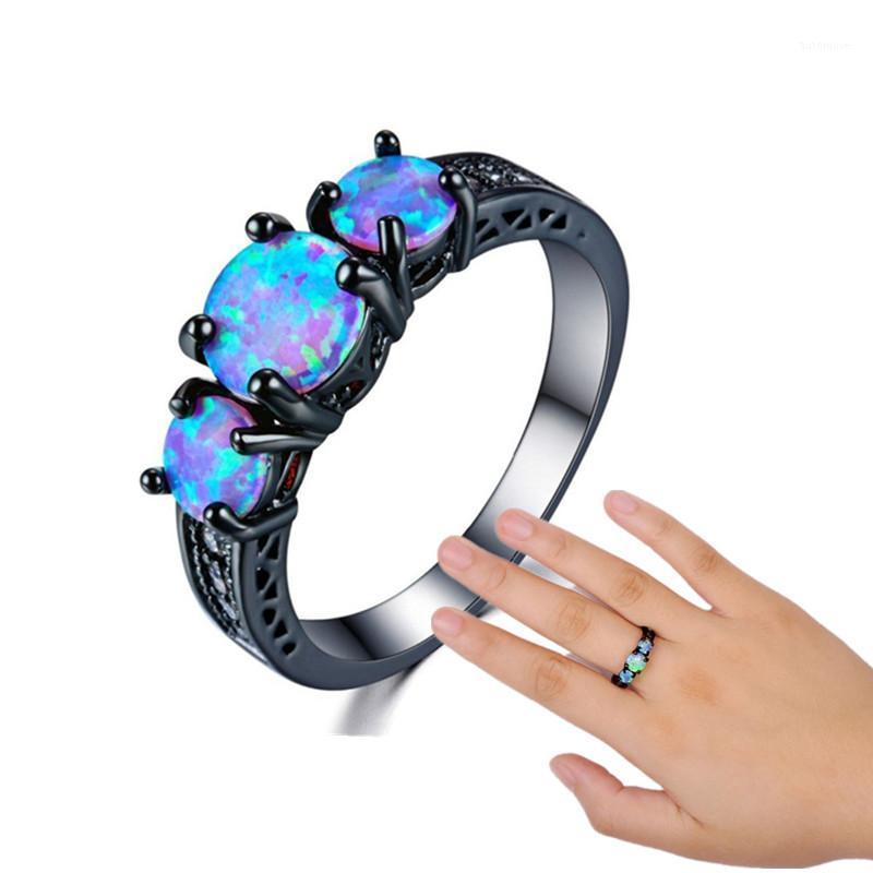 

Exquisite Female Round Blue Fire Opal Fashion Ring Black Gold Filled Wedding Rings For Women Vintage Jewelry Anillos Mujer1