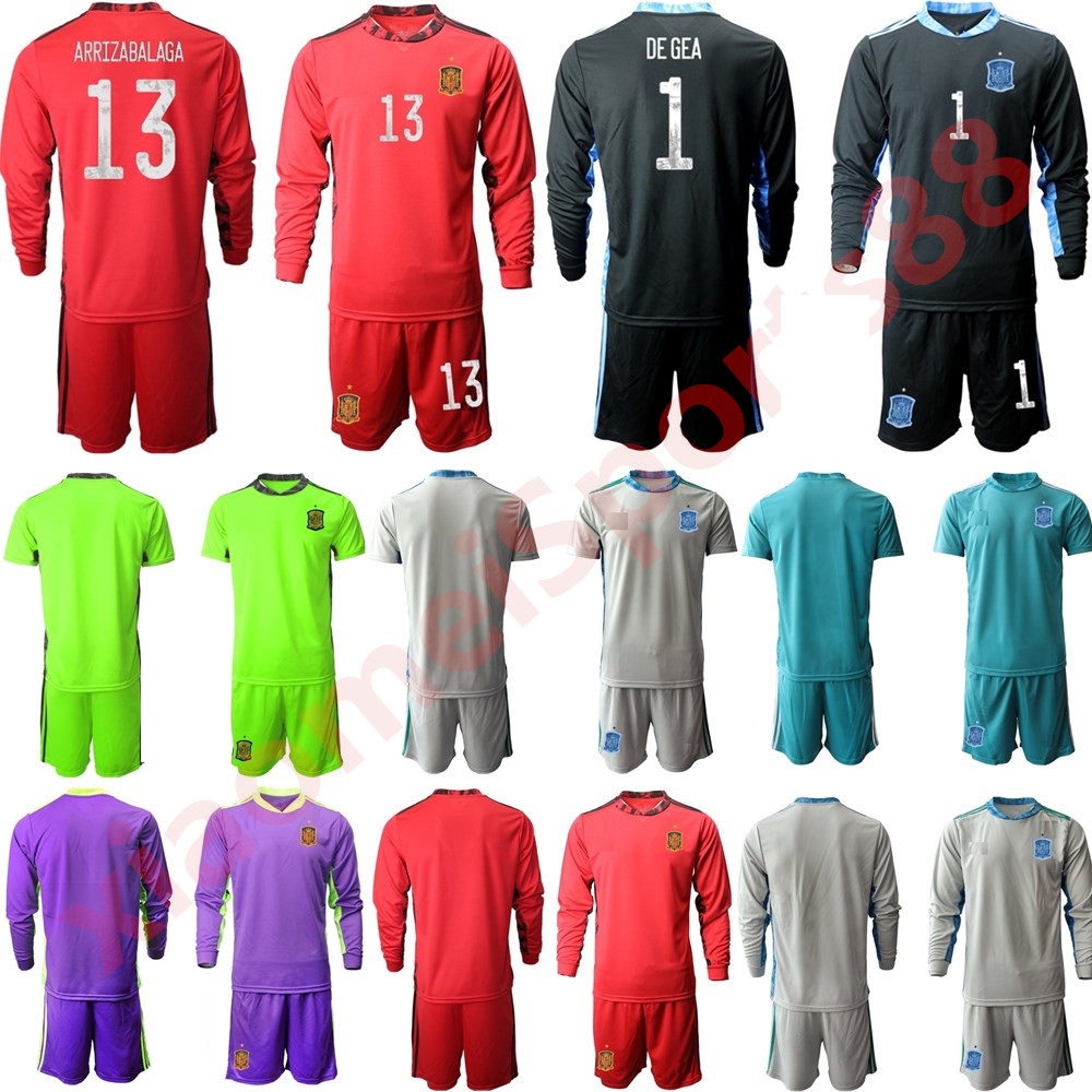 

2020 Men kit Long Sleeve Spain National Football Team 20 21 Goalkeeper Soccer Jersey Casillas DE GEA adult kit Home Away sets uniform, Black