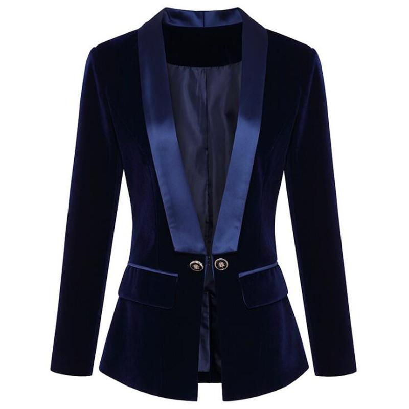 

Blazers Women Elegant Vintage Mujer Blazer Femme Suit Jacket Coat Blue Black Velvet Blazer Lady 2020 Autumn Winter Outwear Tops