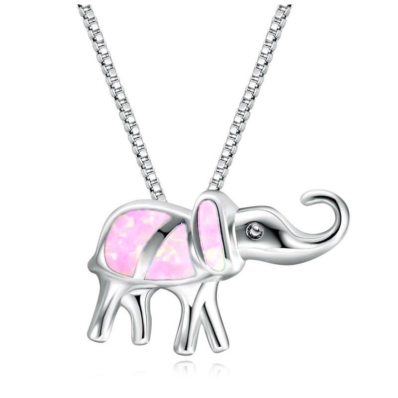 

Cute Elephant Imitation Fire Opal Necklace Fashion Animal Desgin Pendant Necklace Statement Bohemian Jewelry for Women