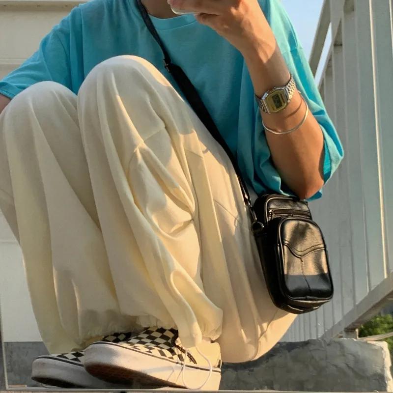 

harajuku joggers women Women' loose straight high waist thin section Women' pants sports pants skirt, Beige