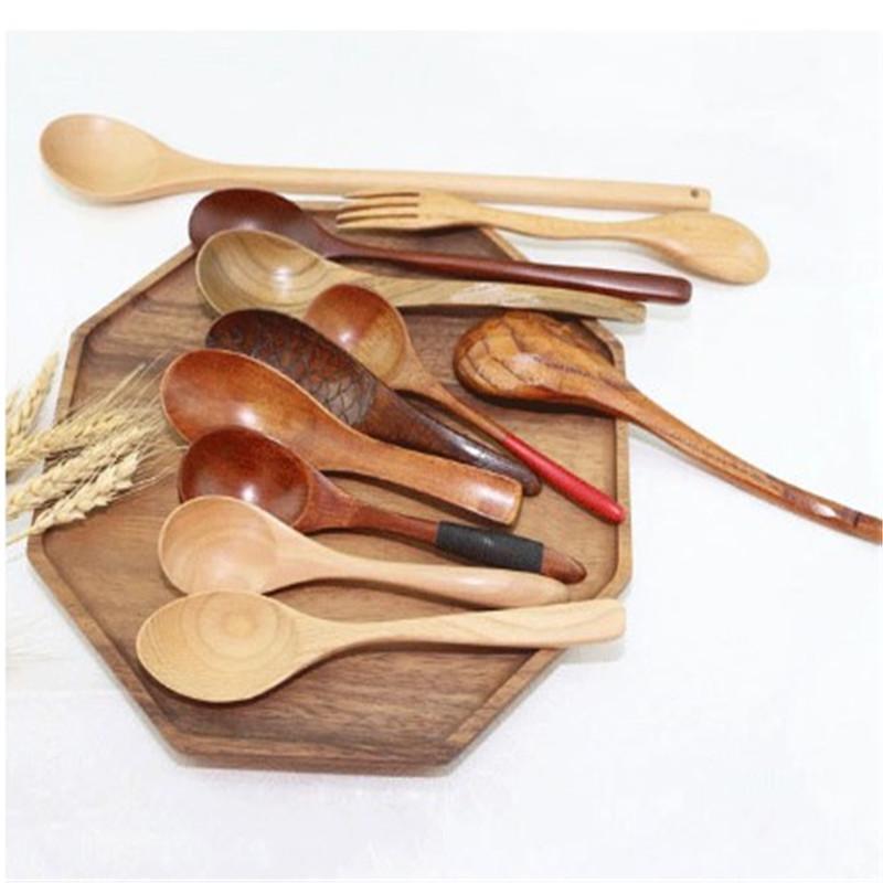 

2020 New 2 in 1 Natural Wood Cutlery Dual Head Soup Spoon Fork Dinner Coffee Spoons Salad Fruit Fork Cooking Dining Utensil