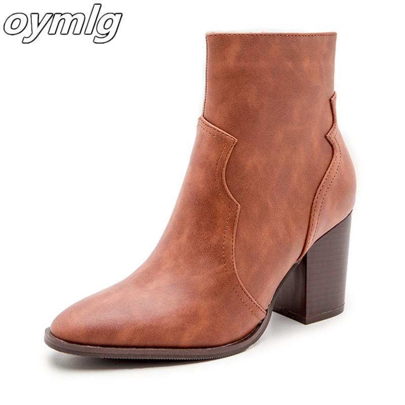 

Women Fashion High Quality Leather Boot 2020 Autumn Winter Comfortable Side zipper High Heel Non-slip Increase women ankle boot, Black