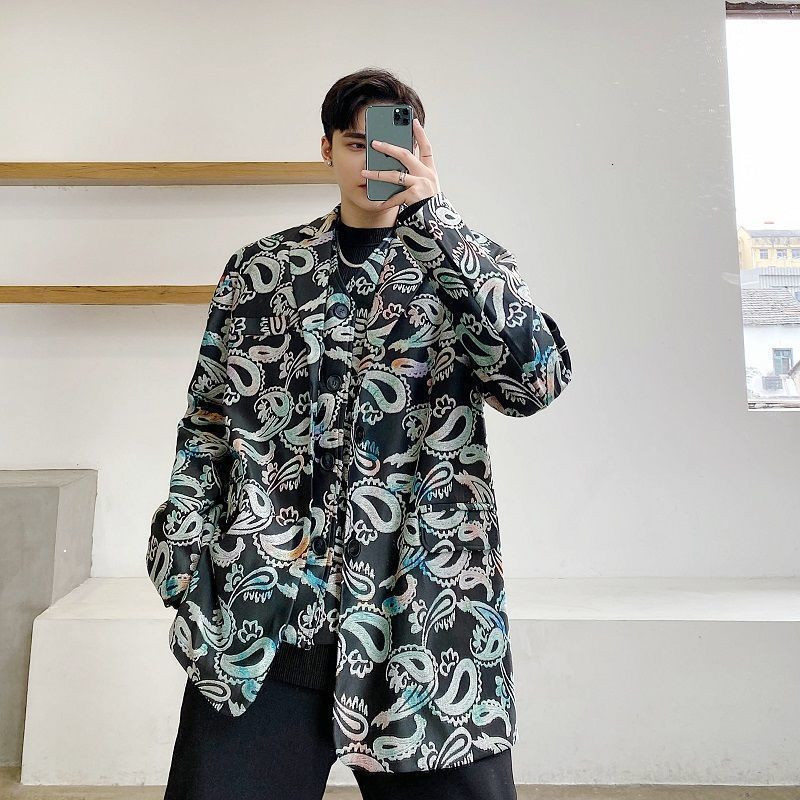 

Spring 2021 the New Fashion Listing Two Designer Parts Handcrafted Print Suit Long Sleeve Best Men's Attire TTHD, The shown in figure