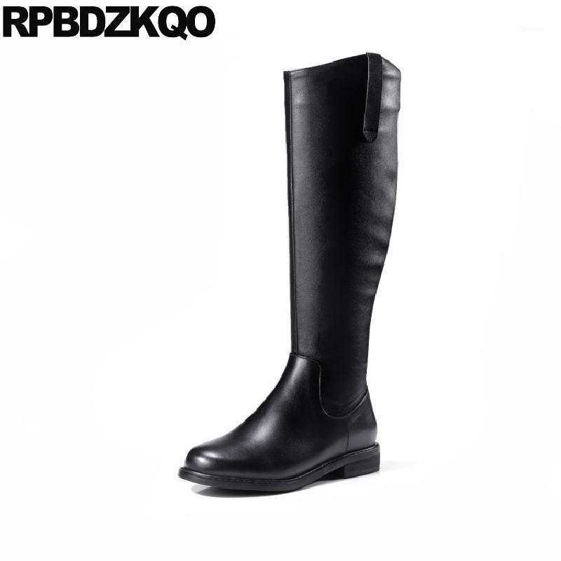 

Genuine Leather Fall 10 Long Round Toe Shoes Flat Size 41 High Quality Big Riding Black Women Boots Winter 2020 Equestrian Knee1