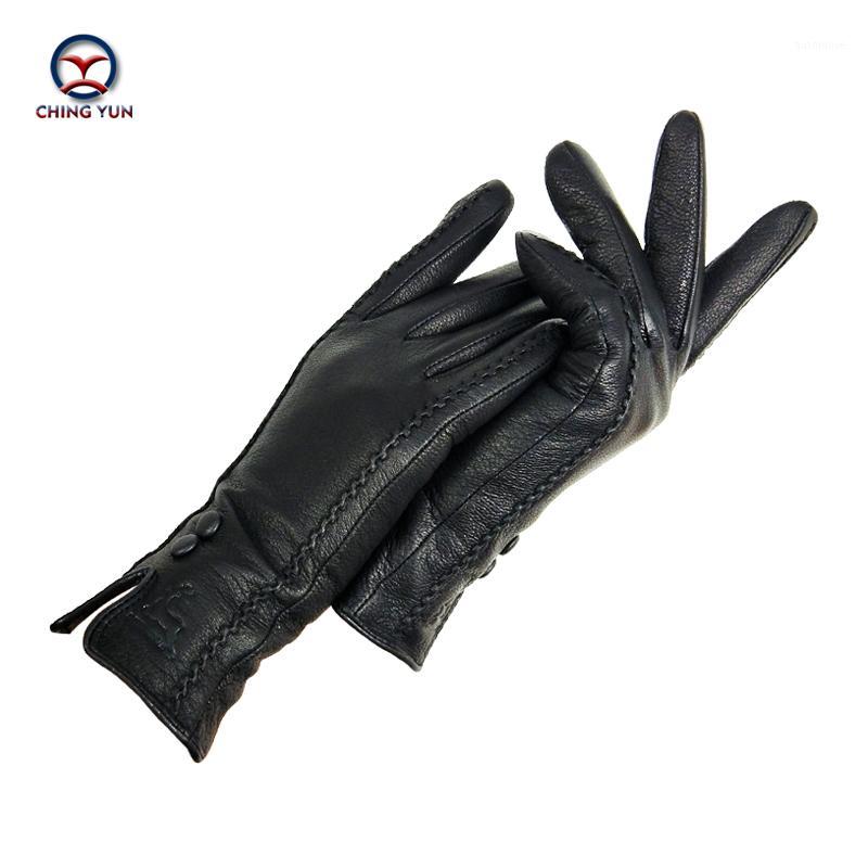 

CHINGYUN New Women's gloves high quality Soft Thicken Genuine Leather Gloves Winter Autumn Ladies Fashion Brand Black Warm1