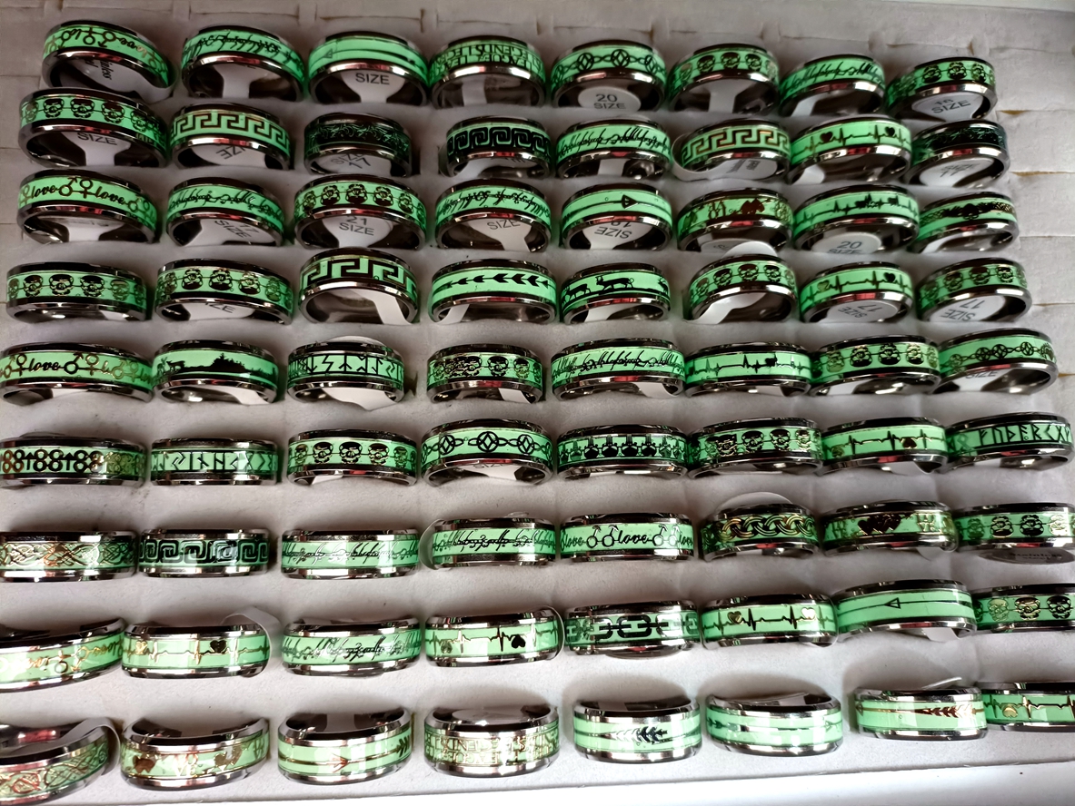 

Wholesale 50pcs mix Glow in the dark 316L Stainless steel Ring jewelry LOTS