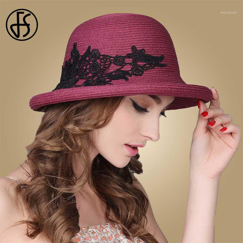 

FS 2020 Summer Straw Hat For Women Wide Brim Sun Hats Beach Fashion Lace Flower Ladies Casual Cloche Foldable Beach Cap1, Natural sun hat