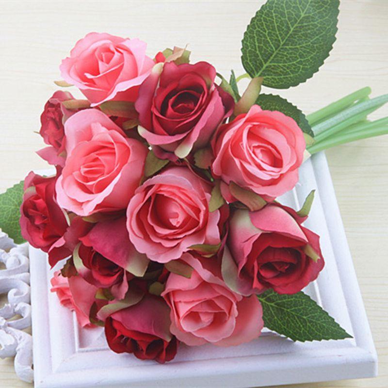 

12 Heads Artificial Rose Flower Silk Bouquet Simulation Flowers Wedding Party Home Decor, Orange