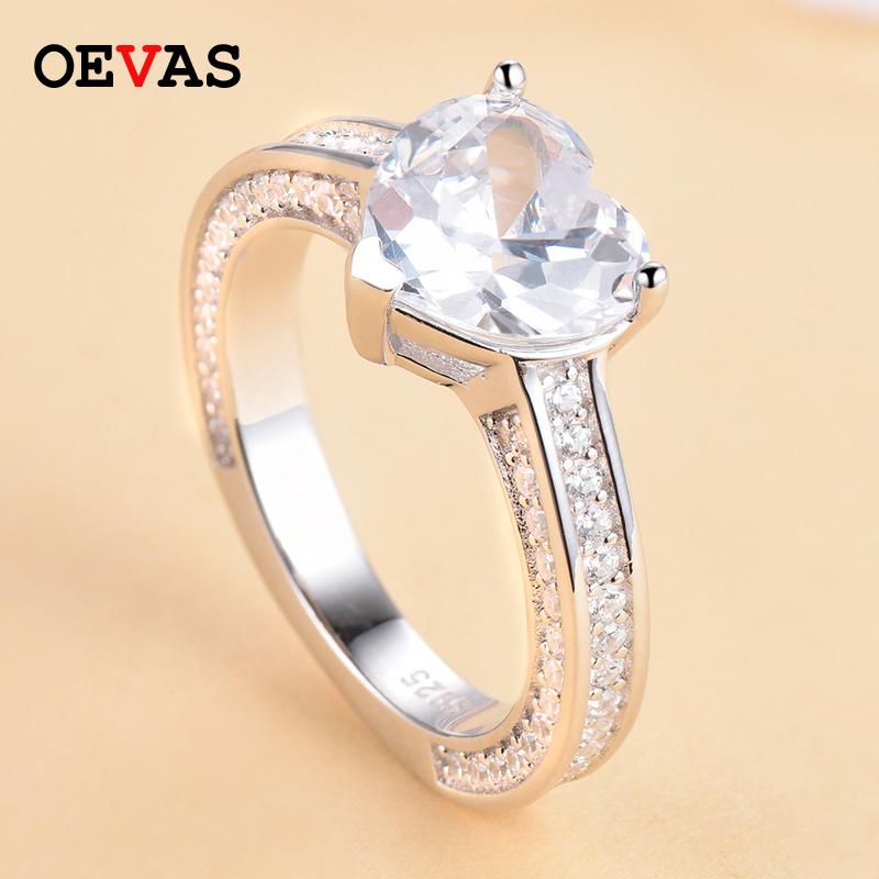 

OEVAS 100% 925 Sterling Silver Wedding Rings For Women Sparking 8.5mm Heart Zircon Ladies Party Fine Jewelry Anniversary Gifts