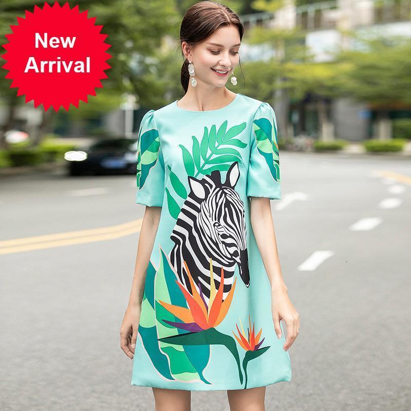 

New Autumn 2021 Feminine The-neck Horse Pattern Elegant Designer Line Mini Dress Green Clue New Brand Clothes X5YS, Blue