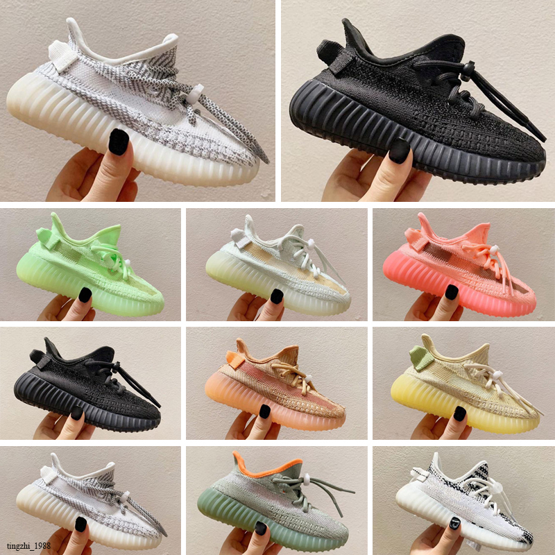 

Top V2 Kids Running Shoes 2021 Designer Boys Girls Glow Reflective Flax Synth Oreo Citrin Cloud White Toddler Outdoor Sneakers Size 24-35, Photo color