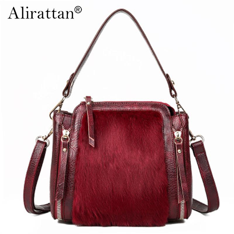 

Alirattan Retro Women's Shoulder Bag PU Leather Design 2021 New Fashion Plush Wild One-Shoulder Portable Women's Bag, Red