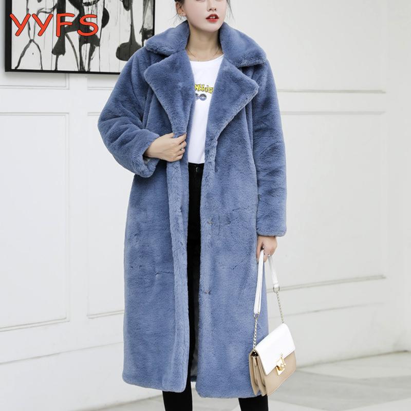 

Winter Womens Faux Fur Coat Luxury Quality Long Fur Coat Loose Lapel OverCoat Thick Warm Plus Size Female Plush Jacket, Yellow