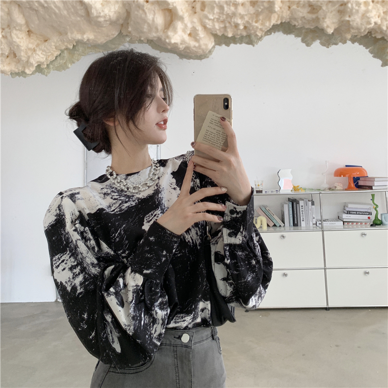 

2021 New Fashion Woman Print Blusasfemininas Office Blouses Long Sleeve Shirt Z7xh, Black ink