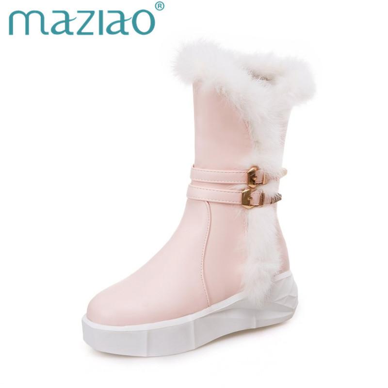 

MAZIAO 2020 Fashion Fur Female Warm Boots Casual Low Heels Plush Women Snow Boots Autumn Winter Water-proof Platform Women Shoes, Black