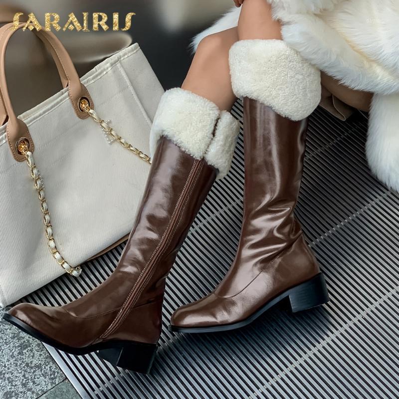 

Sarairis New Design 2021 Genuine Leather Warm Plush Winter Boots Woman Shoes British Style Chunky Heels Snow Boot Ladies Shoes1, Beige