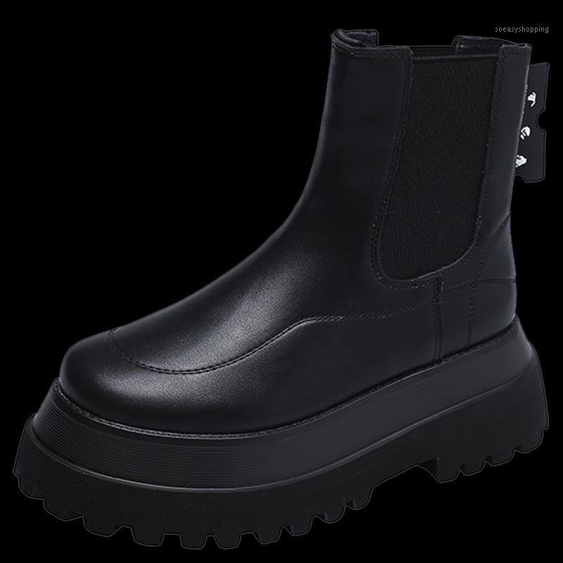

2021 New Breathable Women Ankle Boots British Style Girls Naked Boot Round Toe Winter Shoes Woman Flat Fashion Botas Mujer1, Black