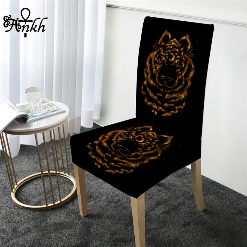 

Tiger by Taemin Ankh Dining Chair Cover Luxury Spandex Slipcover Black Golden Anti-dirty Seat Case Cover Animal Moon Funda Silla