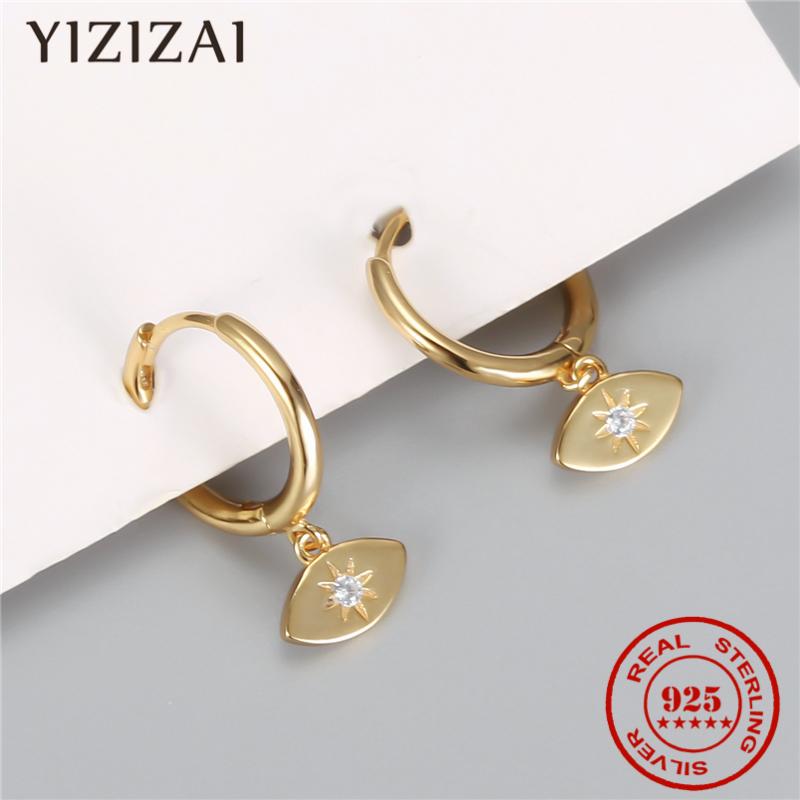 

Hoop & Huggie YIZIZA Small Luxury Earrings 925 Sterling Silver Zircon Round Gold Color Eye Earings Fine Jewelry