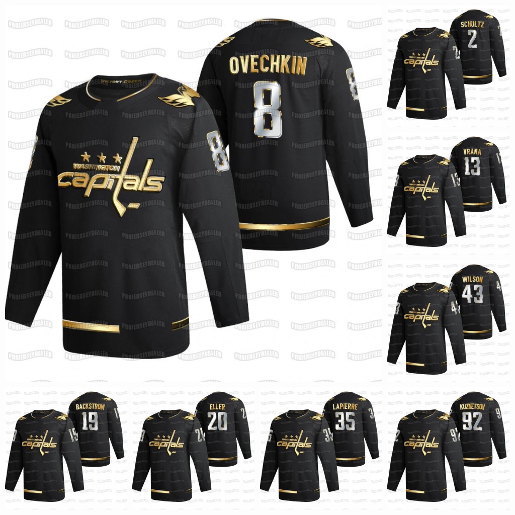 

Alex Ovechkin Washington Capitals 2021 Black Golden Edition Jersey Henrik Lundqvist Vrana Kovalchuk Oshie Backstrom Wilson Burakovsky, Black;red