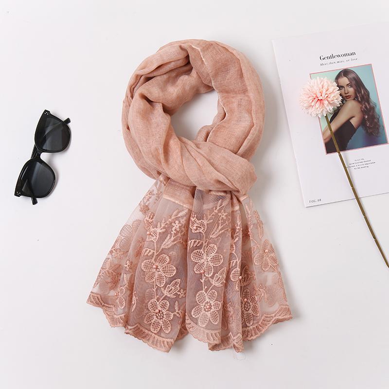 

Plain embroidered tie-dyed cotton scarf muslim women hijab floral pearl scarves female Islamic headband musulman 10pcs/1lot