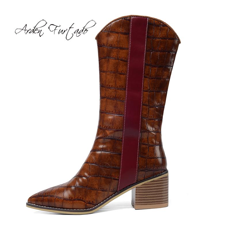 

Arden Furtado 2020 Fashion Women's Shoes Winter Pointed Toe Chunky Heels Sexy Elegant Ladies burgundy Boots Slip-on Half Boots, Black