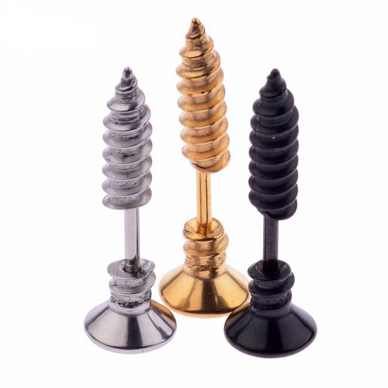 

1 Pair Gold/Black Color 3D Punk Style Fake Gauge Realistic Nuts And Bolts Screw Earring &Studs Unisex Fashion Earrings