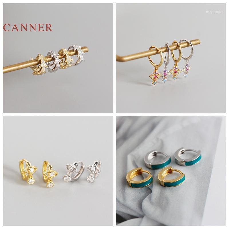 

CANNER Real 925 Sterling Silver Earrings For Women Drops Oil Leaves Cross Eyes Tears Earrings Hoops Zircon Jewelry Pendientes1