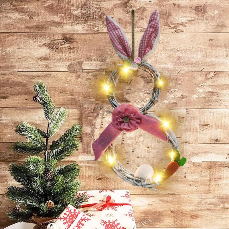 

Decorating Rattan Circle Wreath Easter Wreath With Lights Ears Ornaments For Front Door Wall Easter Decorations