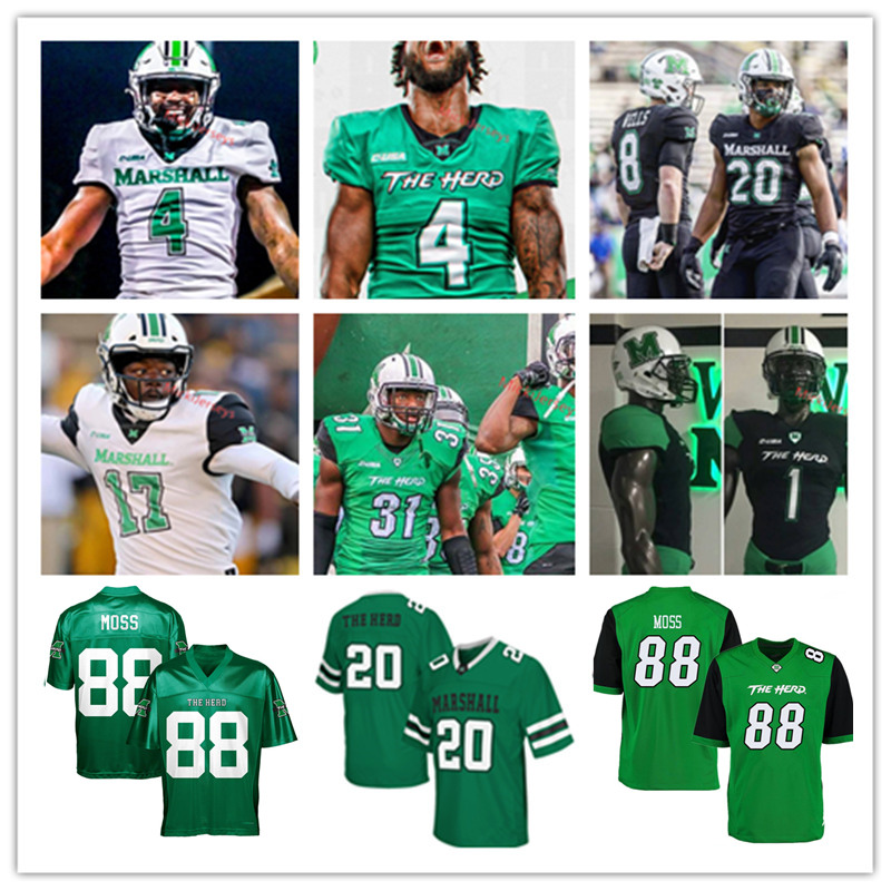 

Custom Marshall Thundering Herd Football Frank Gatski Randy Moss Ahmad Bradshaw Byron Leftwich Omari Cobb Tyler Shaw Max Yates Jersey, Black
