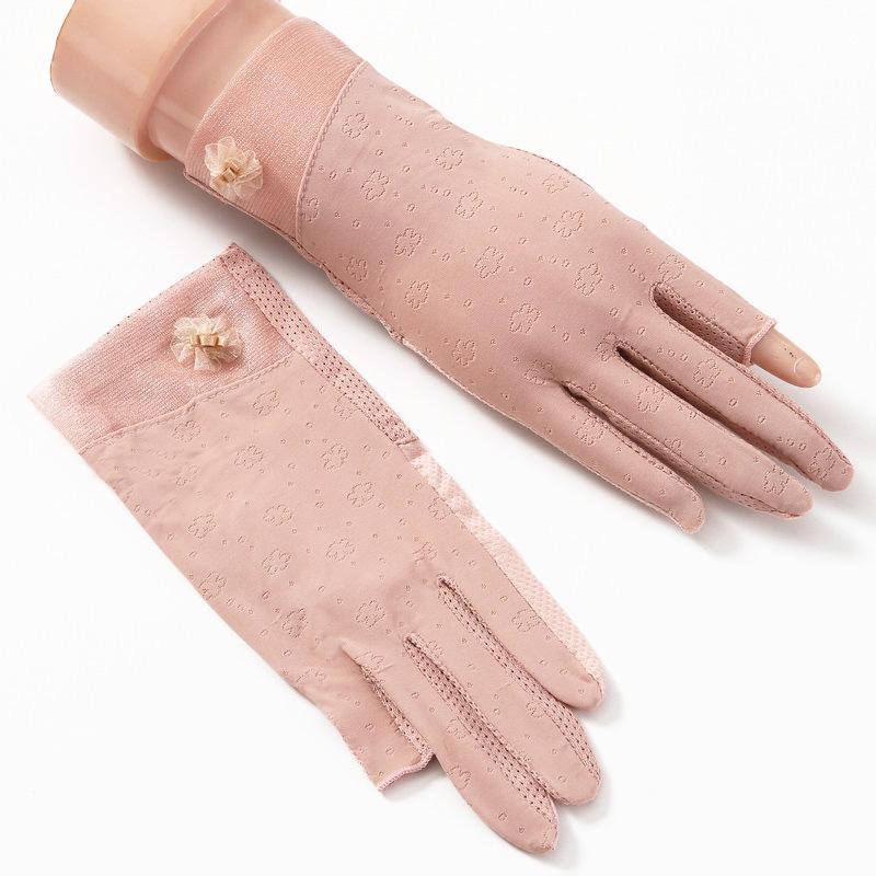 

Summer Silk Gloves Female Thin Section Sunscreen Uv Protection Summer Driving Skid Leaking Two Fingers TBFS08