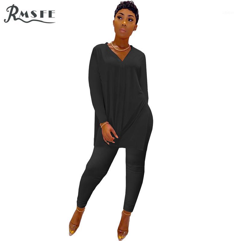 

RMSFE 2020 Women Long Sleeve V-neck Casual Loose Slim Outfit Tracksuit Two Pieces Set High elastic Skinny Female Sets1, Orange