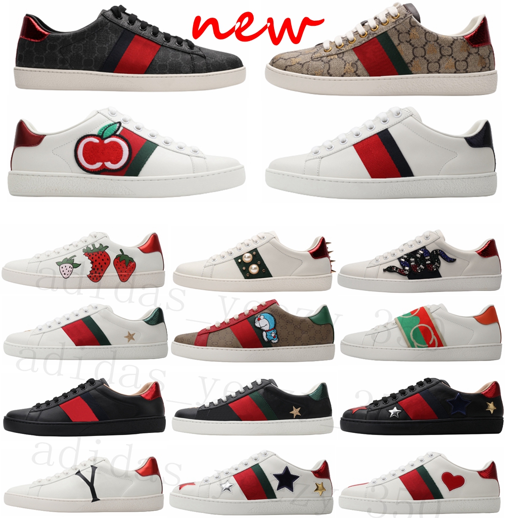 

Top Quality Luxury Designer Casual Dress Shoes Men Women lace up classic White Leather Pattern Bottom Cat Tiger print Sport lover Trainers ace sneakers size 36-45, 24