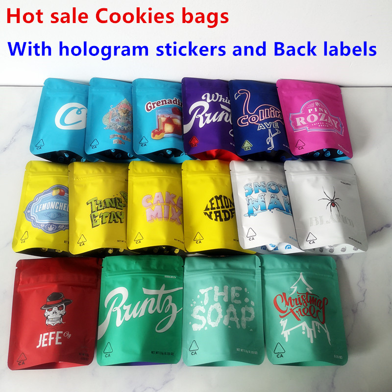

Hot Sale 3.5g Mylar Bags COOKIES California SF White Runtz Snowman Collins ave Cake Mix Touch Skin Christmas Tree package packing