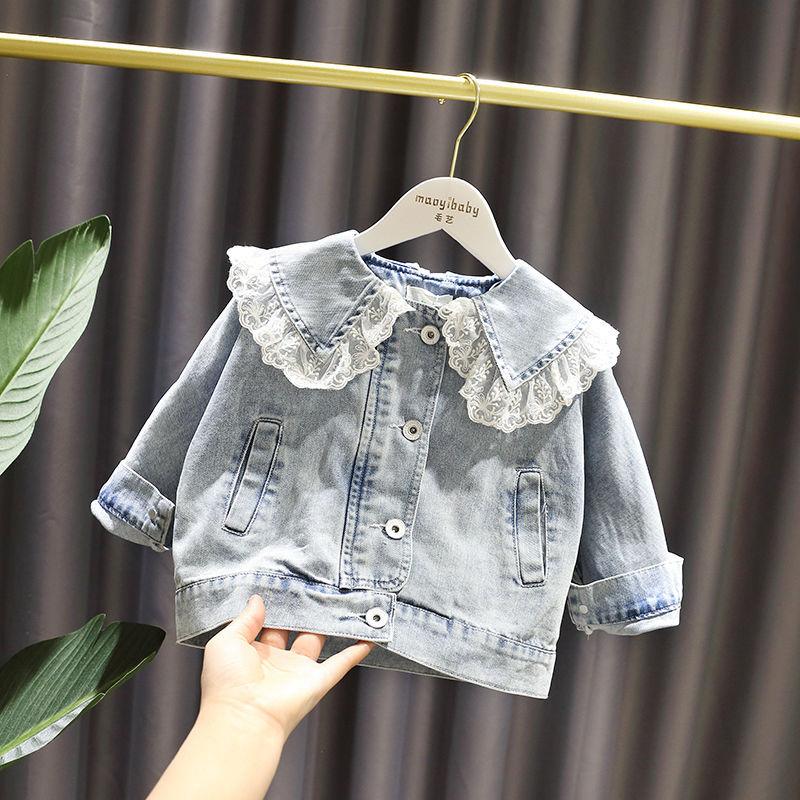

Girls Denim Jacket Spring Autumn New Baby Kids Korean Denim Top Clothes Children's Fashion Lace Coats