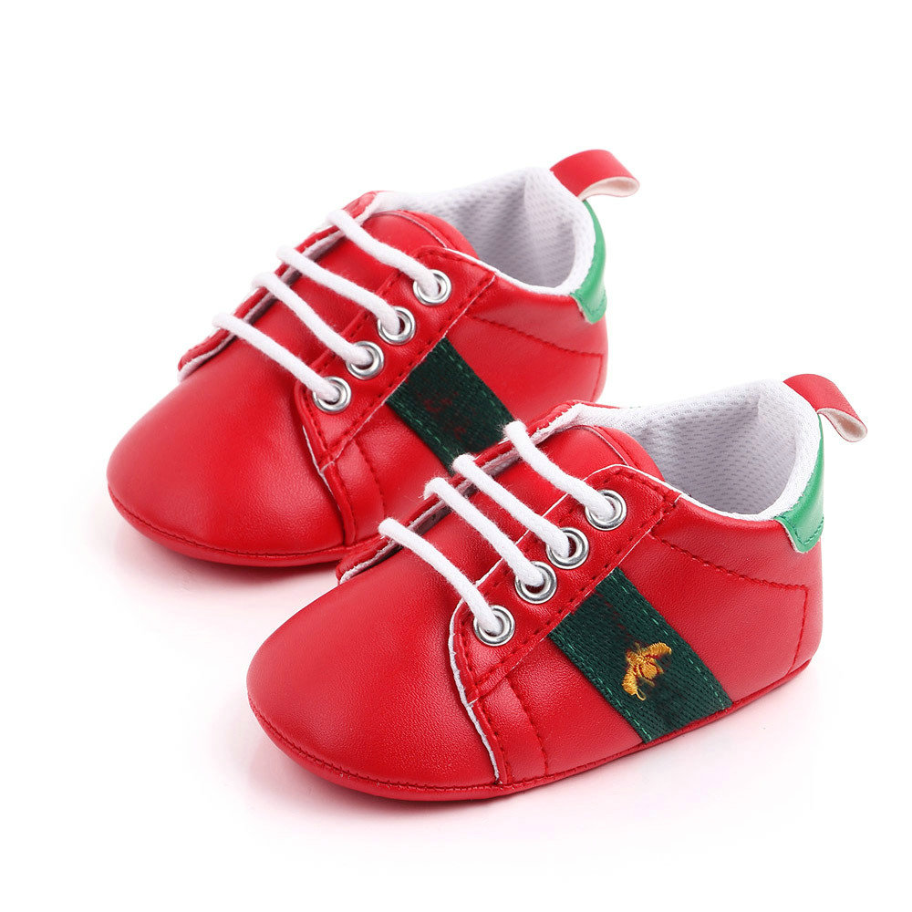 

Newborn Baby Boy Girl Crib Shoes Faux Leather Infant Toddler Pre Walker Sneakers New Baby Shoes, Red